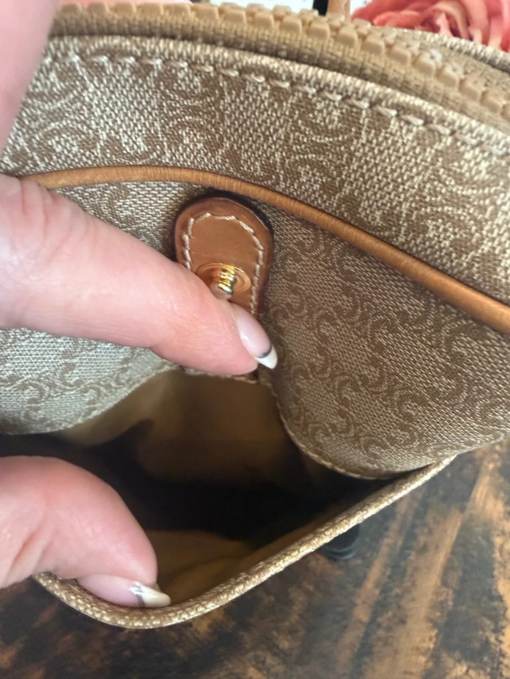 Celine Authentic Beige Crossbody Bag with Tan Leather Trim - Picture 8 of 15